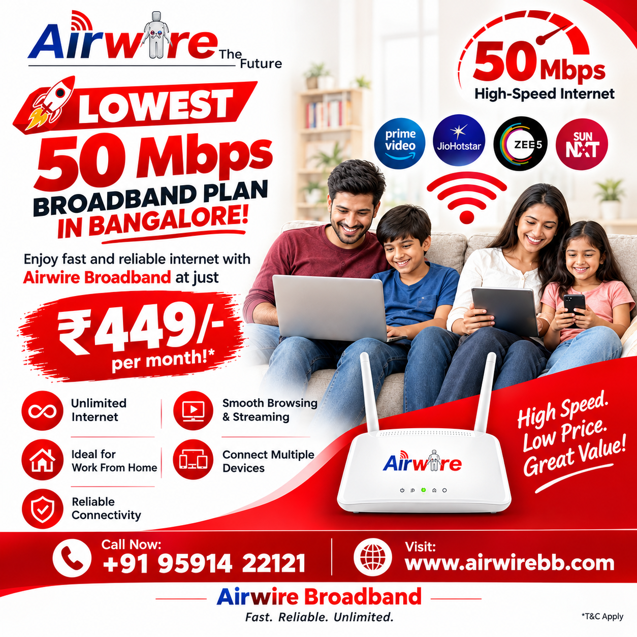 Airwire Broadband Connection in mahadevapura, Low-cost internet